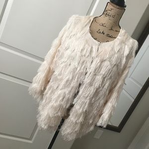 NY COLLECTION womens cream fringe jacket